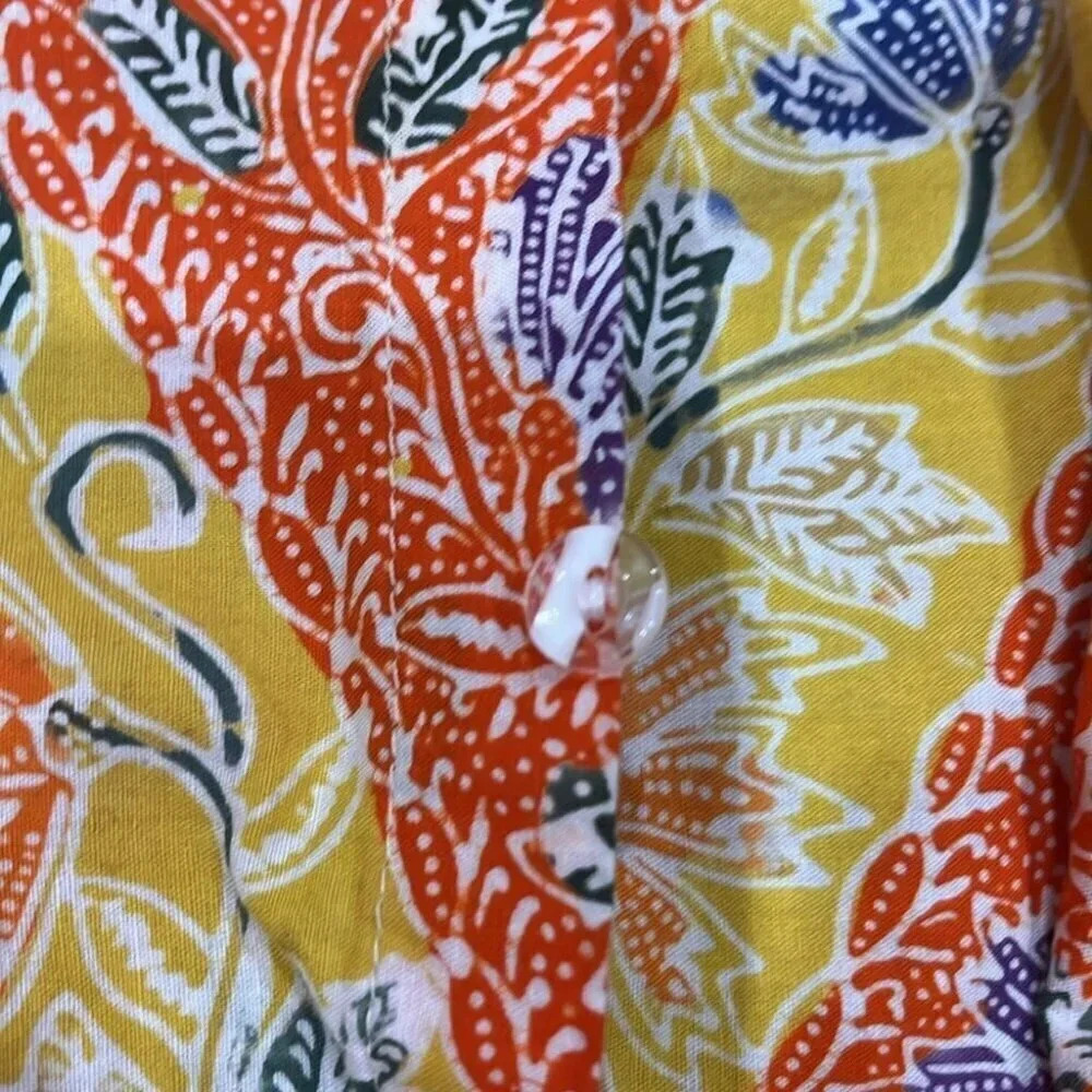 [XL]Popilier Bali Short Sleeve Orange/Yellow Floral Button Up Shirt - Picture 9 of 9